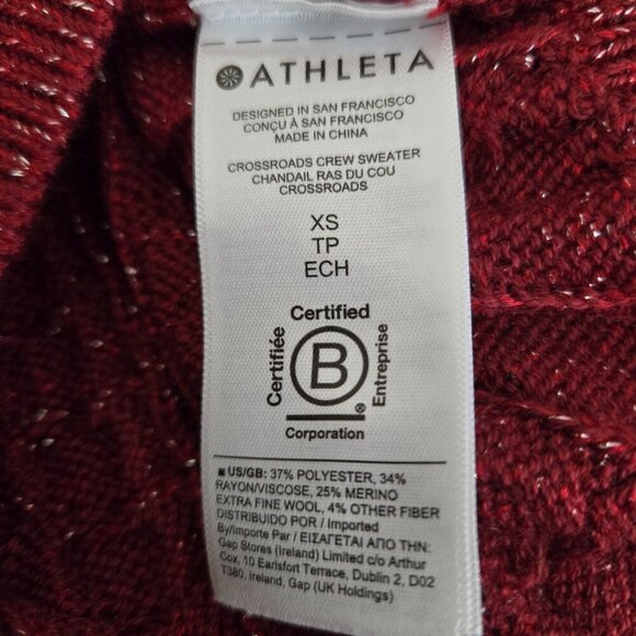 Athleta Red Silver Metallic Sparkle Cable Knit Sweater XS - Picture 7 of 7